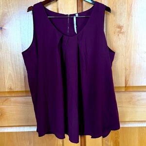 Bellatrix Pleat Front Sleeveless Top With Scoop Neck. Zip Back. Maroon Size 1X